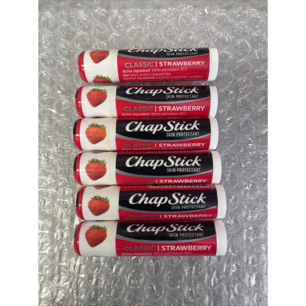 6pk CHAPSTICK CLASSIC STRAWBERRY FLAVORED LIP BALM SKIN PROTECTANT 0.15 oz ea